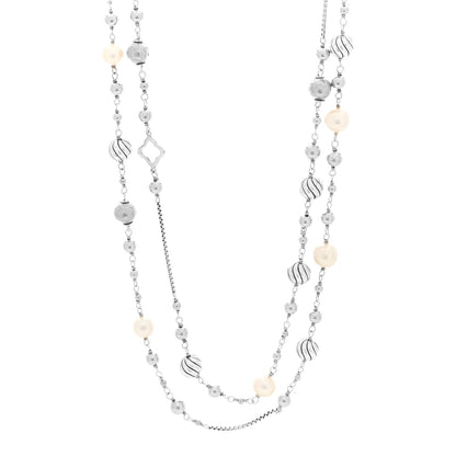 David Yurman Sterling Silver Freshwater Cultured Pearl Quatrefoil Long Chain Necklace 1 of 4