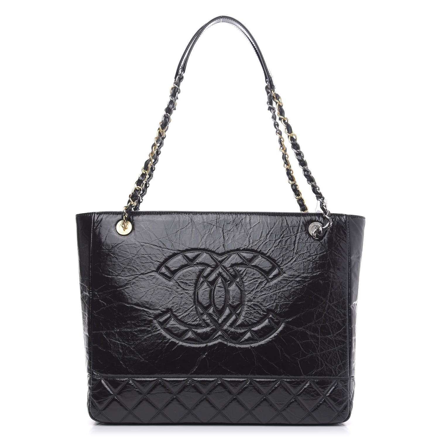 Chanel Shiny Aged Calfskin Quilted Large Shopping Bag Black 1 of 10