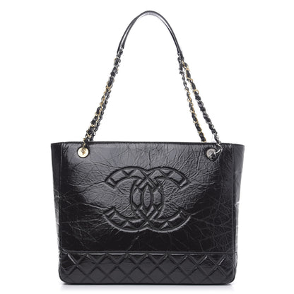Chanel Shiny Aged Calfskin Quilted Large Shopping Bag Black 1 of 10