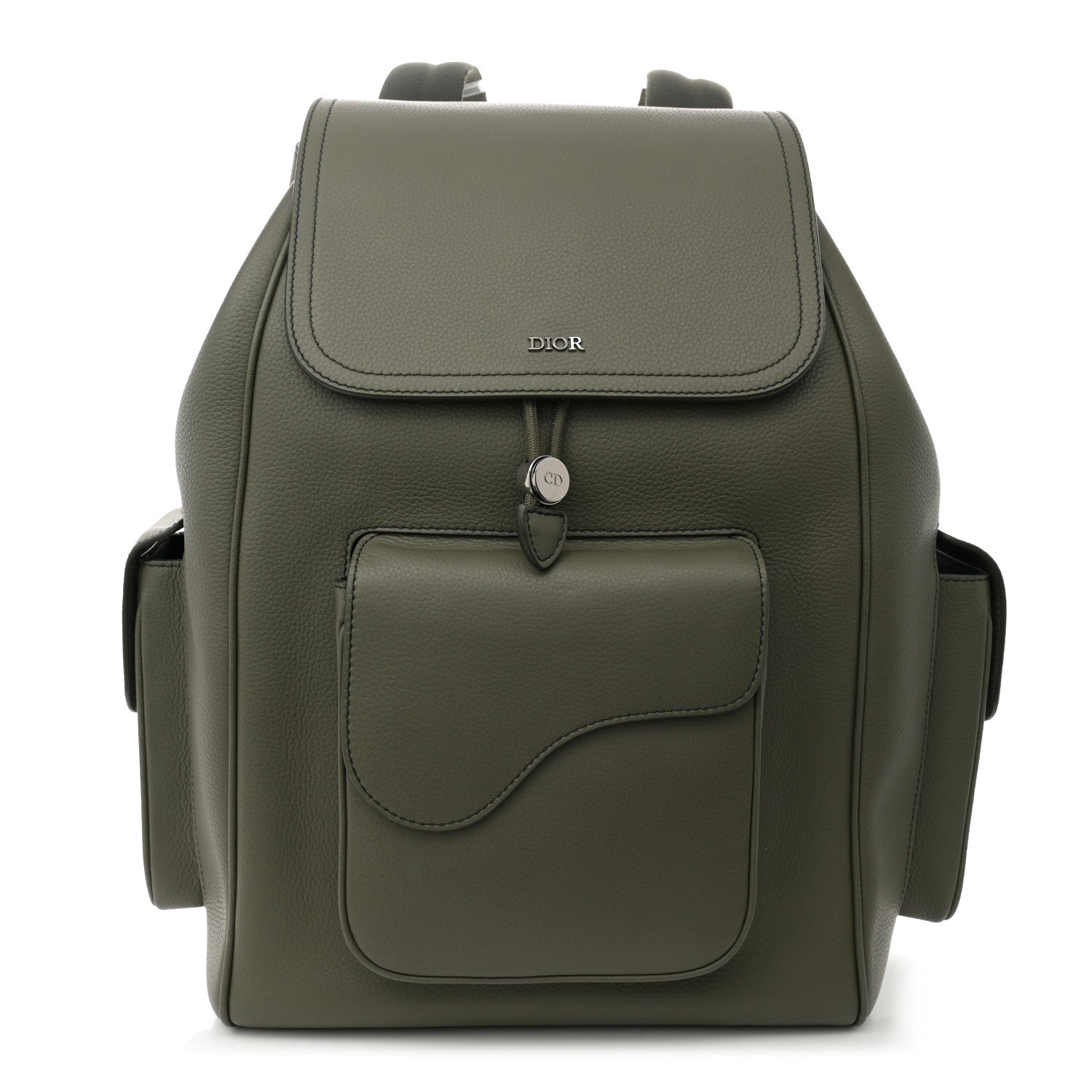 Christian Dior Grained Calfskin Saddle Drawstring Backpack Green 1 of 10