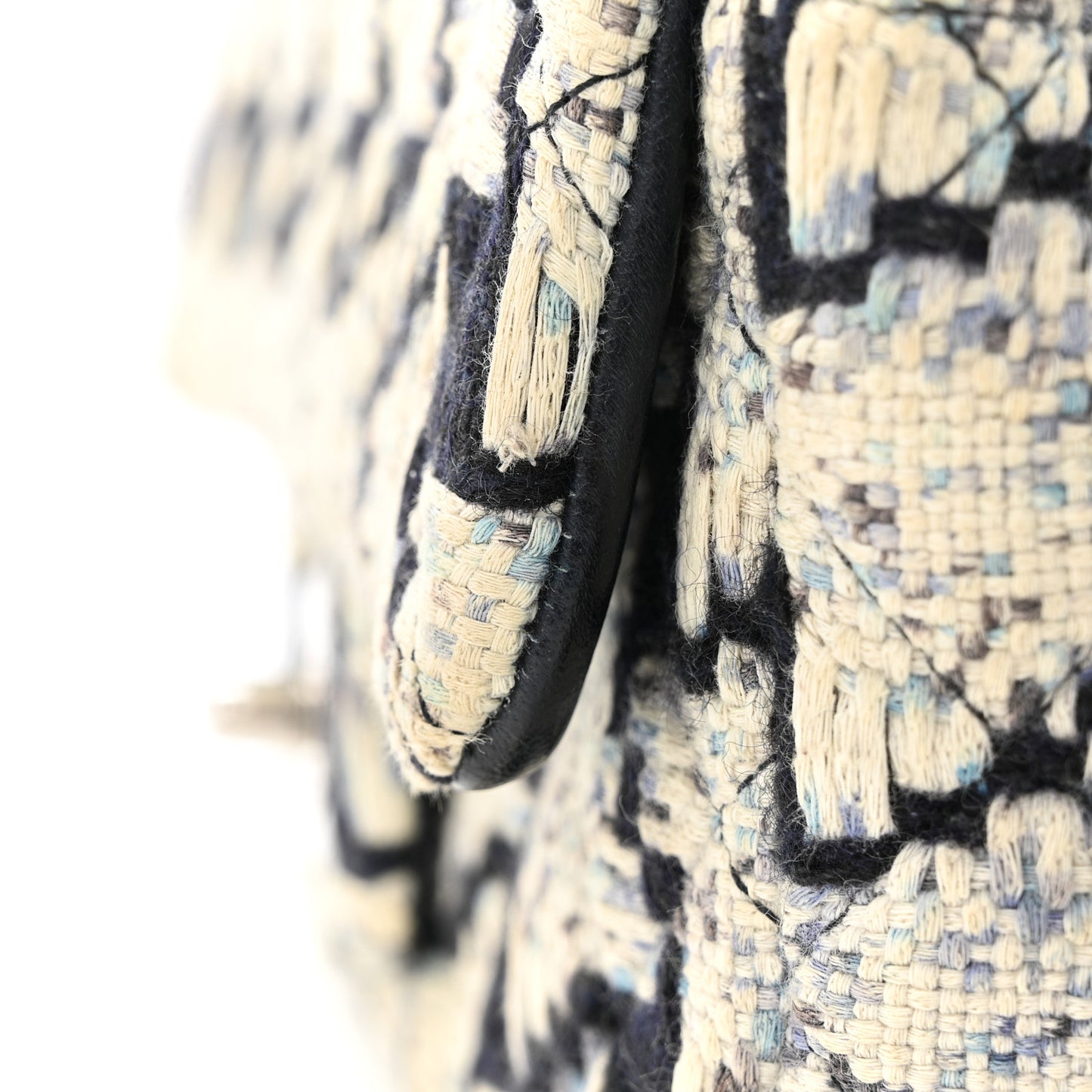 Tweed Quilted Mini Rectangular Flap Black Ecru White Blue