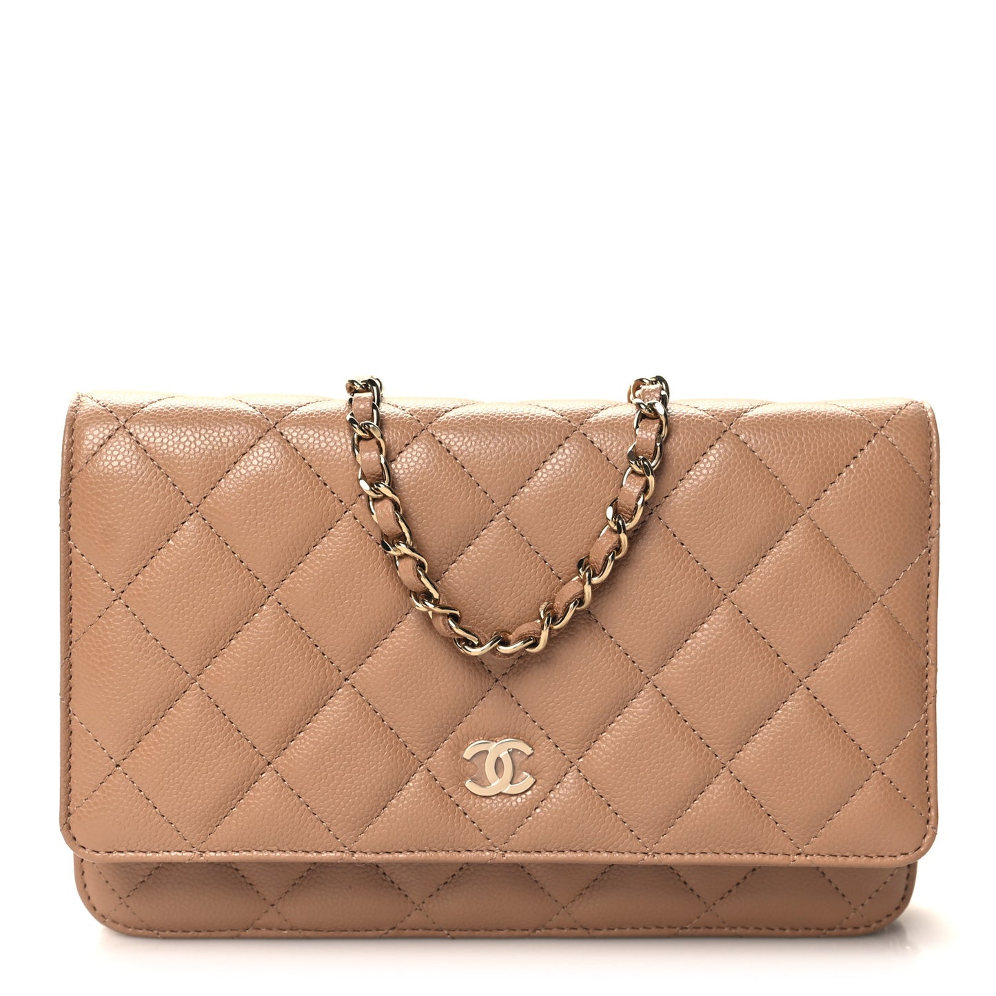 Caviar Quilted Wallet on Chain WOC Beige