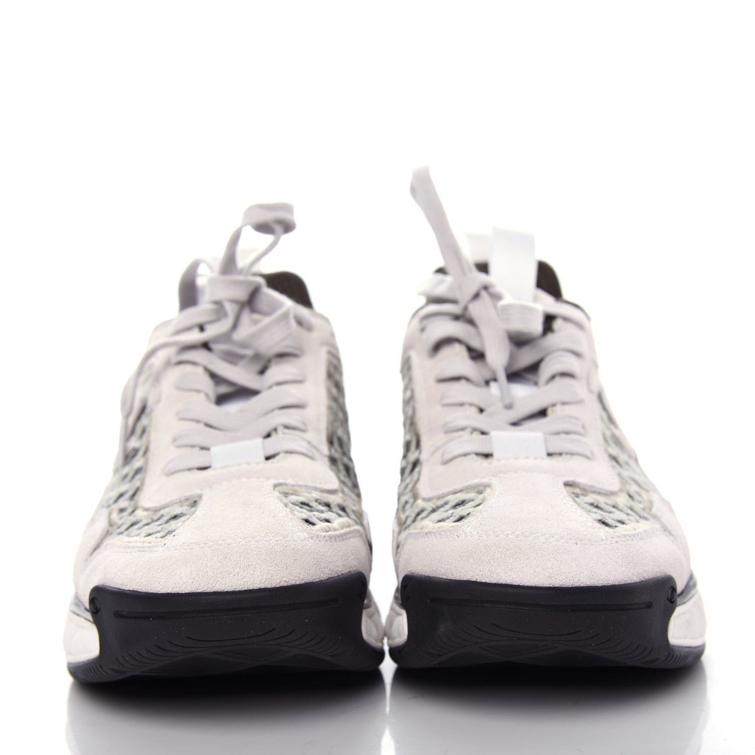 Chanel Suede Calfskin Embroidered CC Sneakers 38 Ecru Light Gray 2 of 11