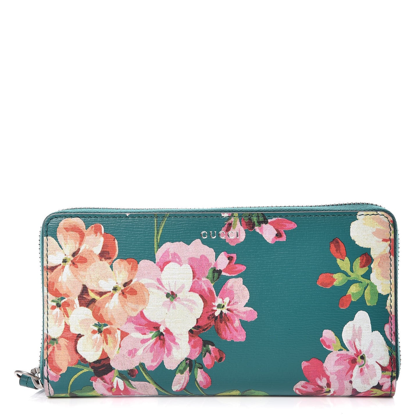 Calfskin Blooms Print Zip Around Wallet Bright Emerald Multicolor