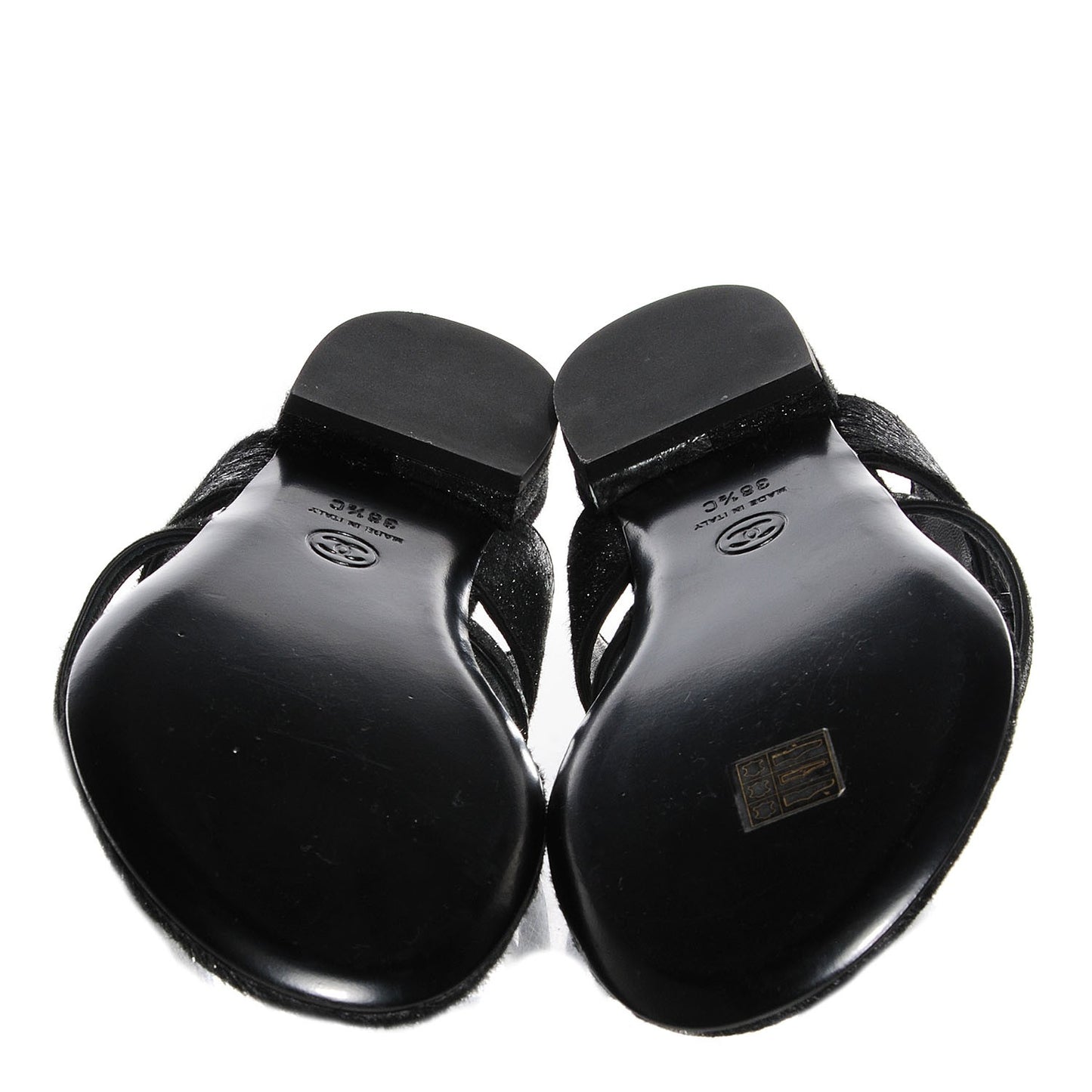 Pony Hair CC Thong Sandals 38.5 Black Silver