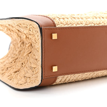 Valentino Garavani Raffia Calfskin Small Vlogo Signature Tote Natural Saddle Brown 8 of 13