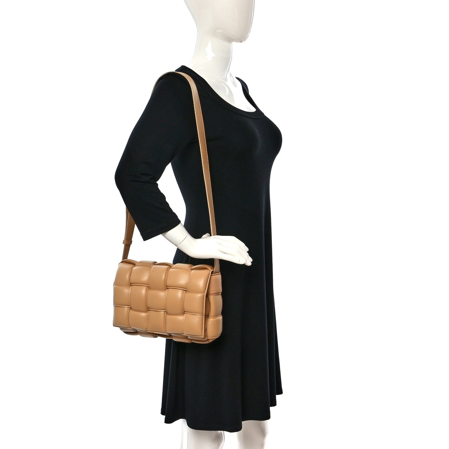 Nappa Maxi Intreccio Padded Cassette Crossbody Bag Almond