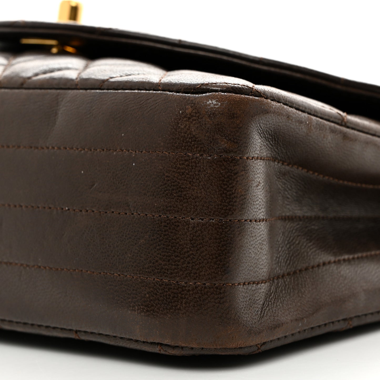 Lambskin Quilted Round Flap Brown