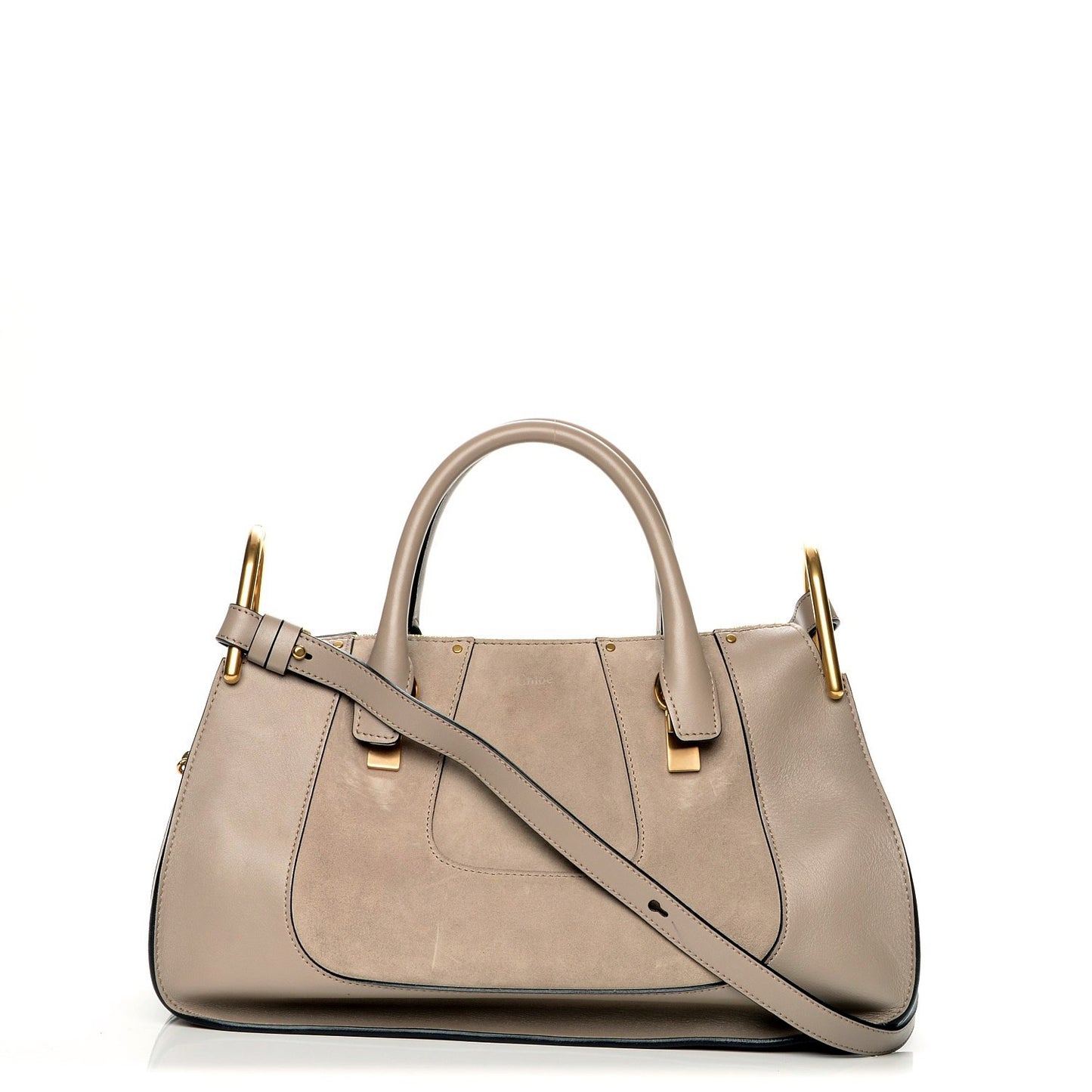 Calfskin Suede Hayley Double Carry Satchel Motty Grey