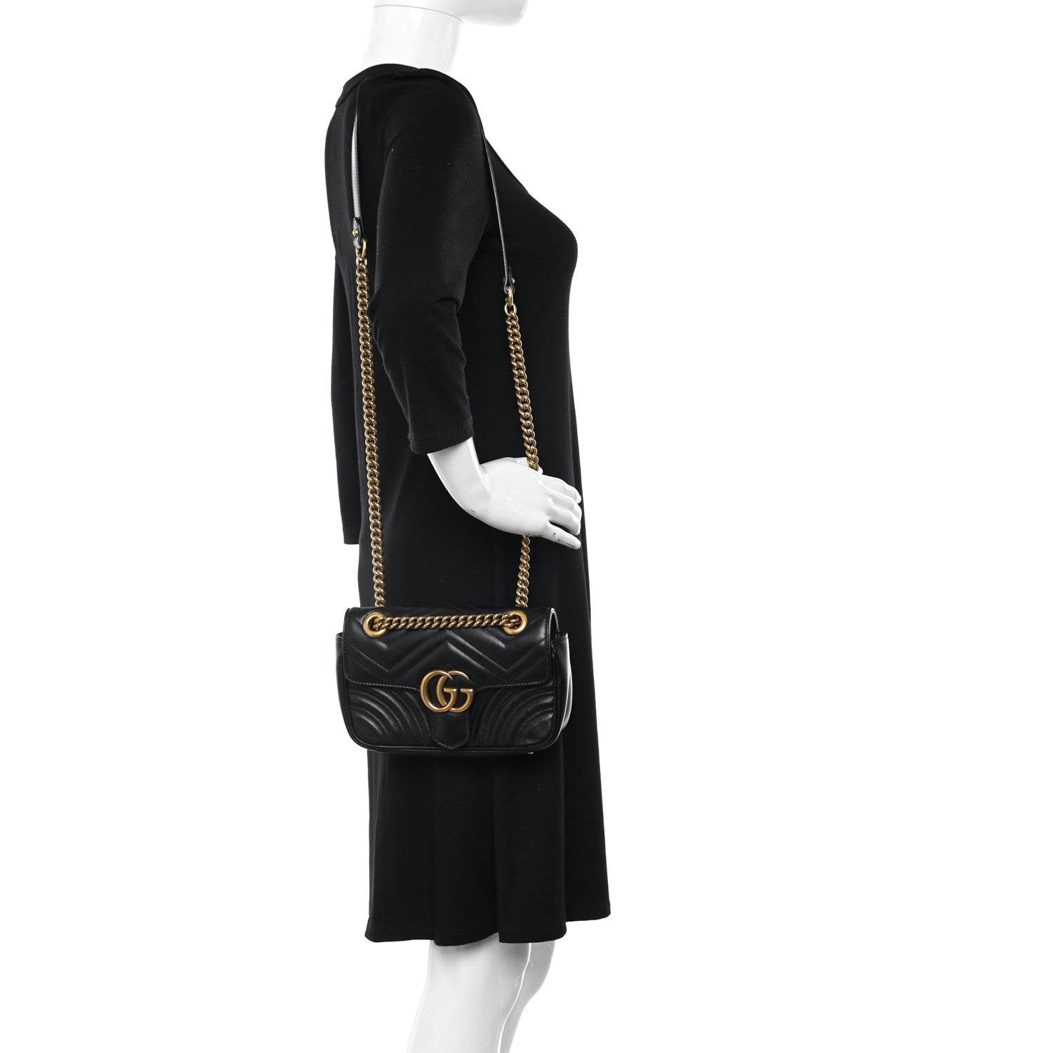 Gucci Calfskin Matelasse Mini GG Marmont Shoulder Bag Black 2 of 11