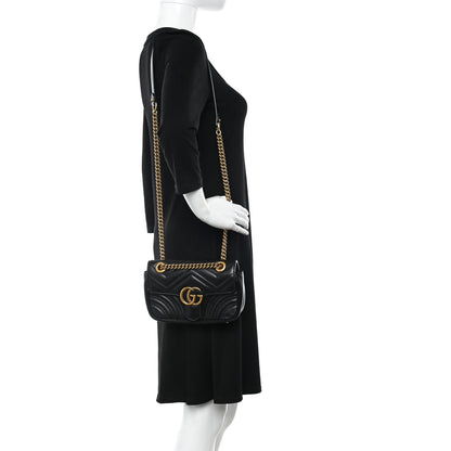 Gucci Calfskin Matelasse Mini GG Marmont Shoulder Bag Black 2 of 13