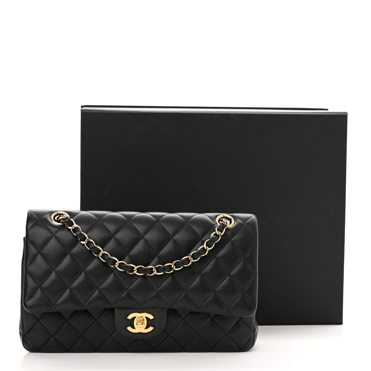 Lambskin Quilted Medium Double Flap Black