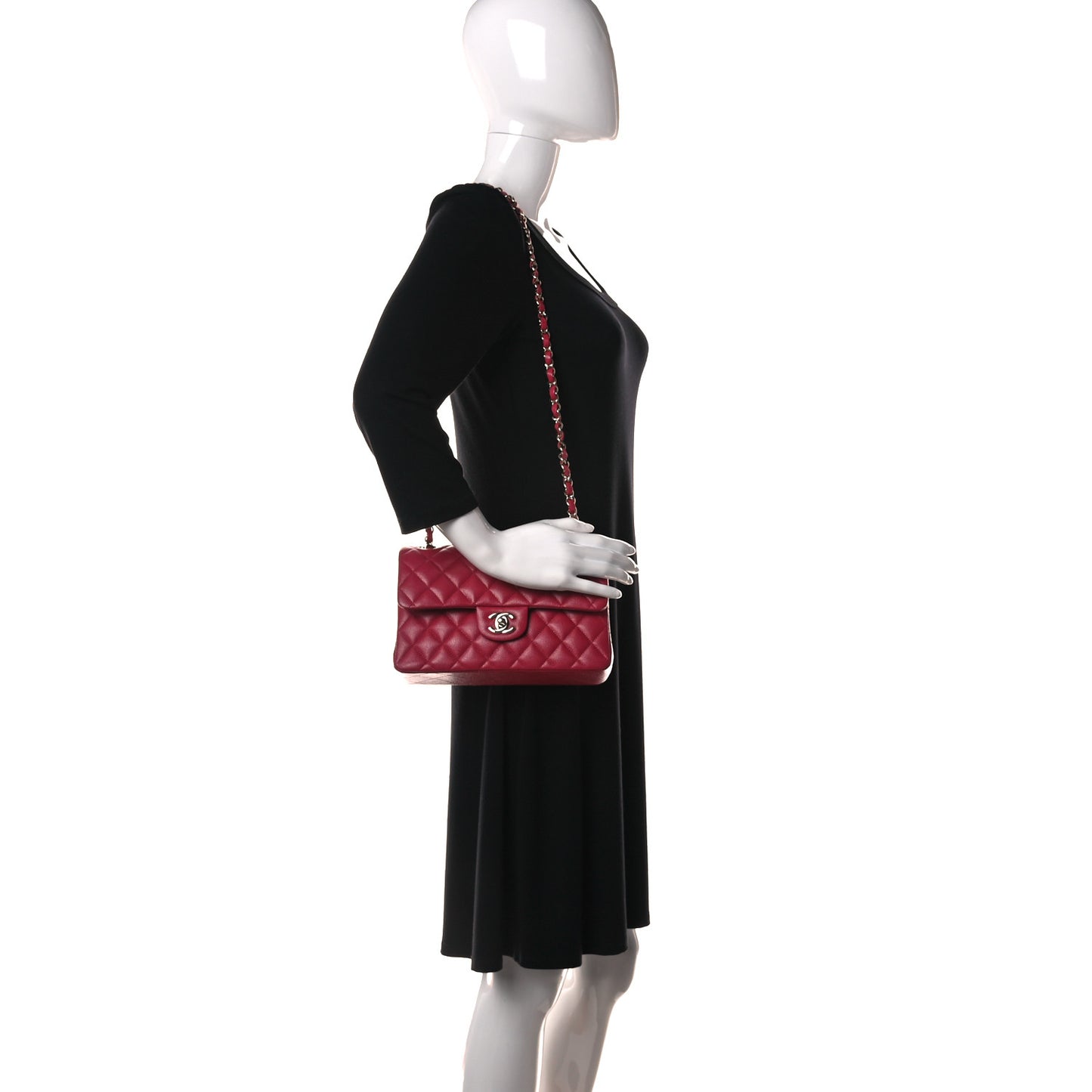 Caviar Quilted Small Double Flap Dark Pink