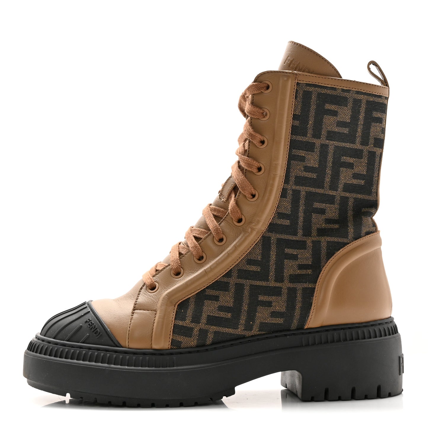 Fabric Jacquard Vitello FF Domino 50mm Biker Boots 41 Tobacco Black Sand