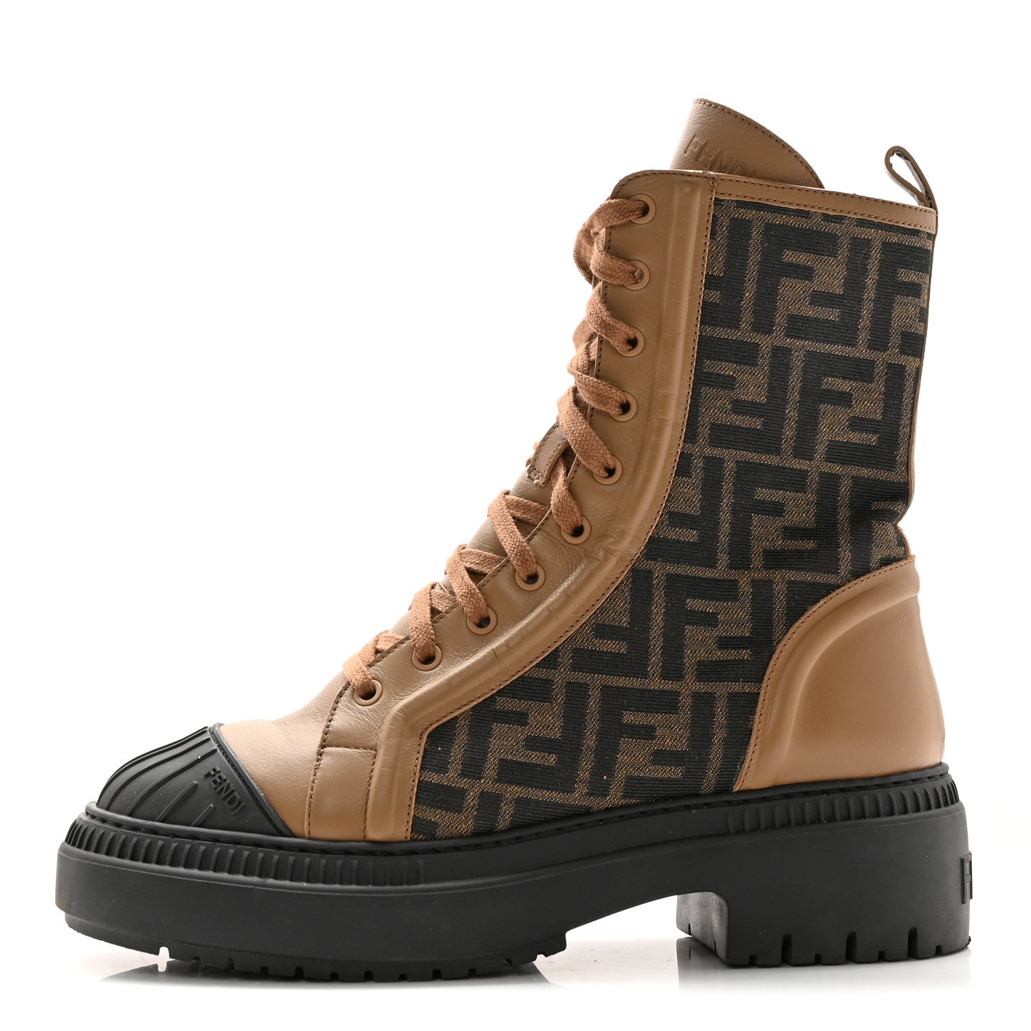 Fendi Fabric Jacquard Vitello FF Domino 50mm Biker Boots 41 Tobacco Black Sand 1 of 11