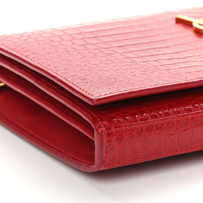Saint Laurent Calfskin Crocodile Embossed Monogram Chain Wallet New Lipstick Red 8 of 11