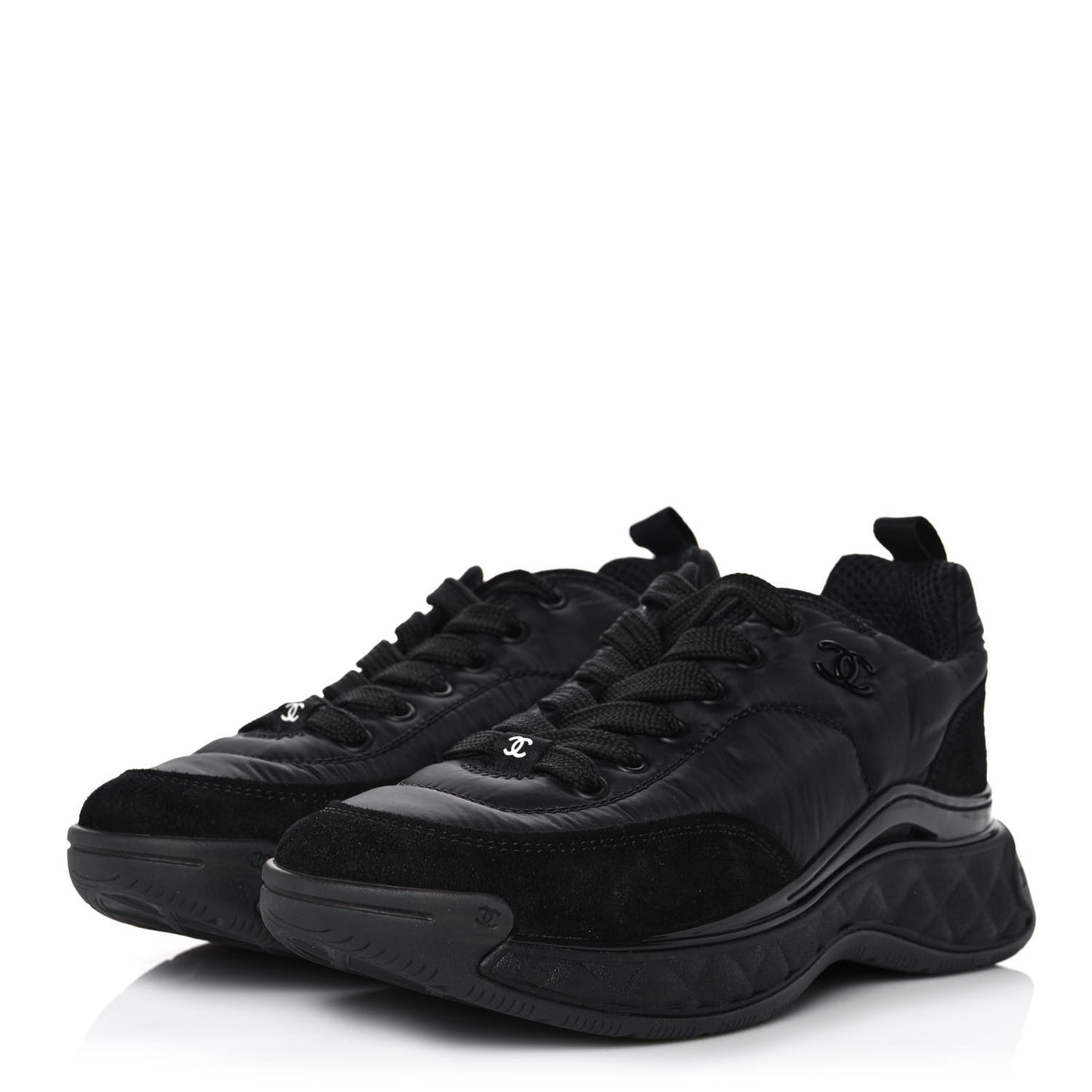 Nylon Suede Calfskin CC Sneakers 36 Black
