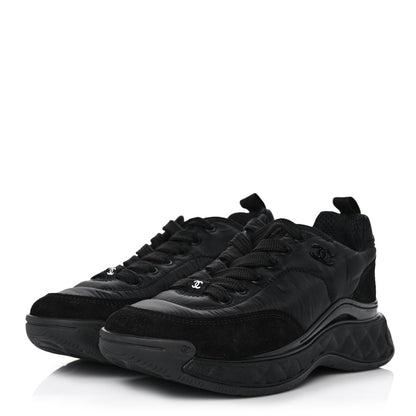 Chanel Nylon Suede Calfskin CC Sneakers 36 Black 3 of 9