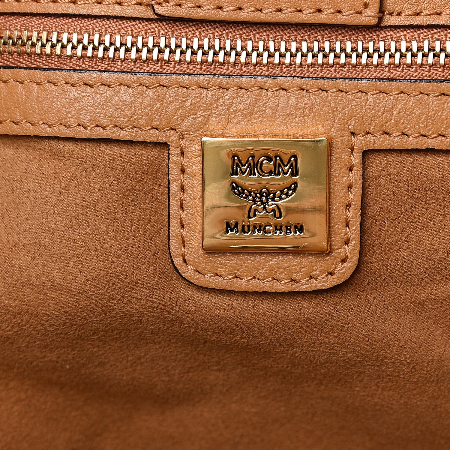 MCM Visetos Studded Small Drawstring Shopper Cognac 6 of 9