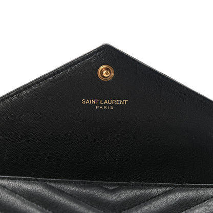 Saint Laurent Grain De Poudre Matelasse Chevron Monogram Flap Wallet Black 6 of 10