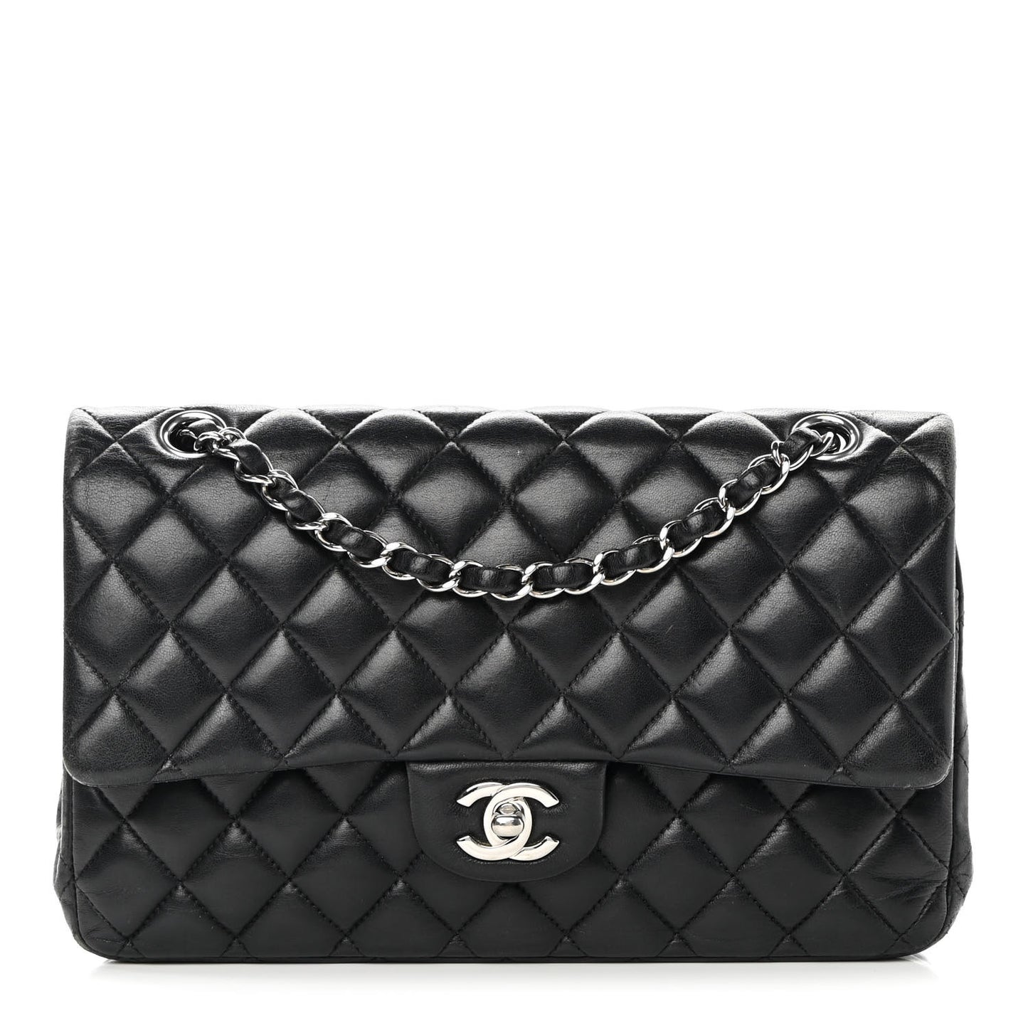 Lambskin Quilted Medium Double Flap Black