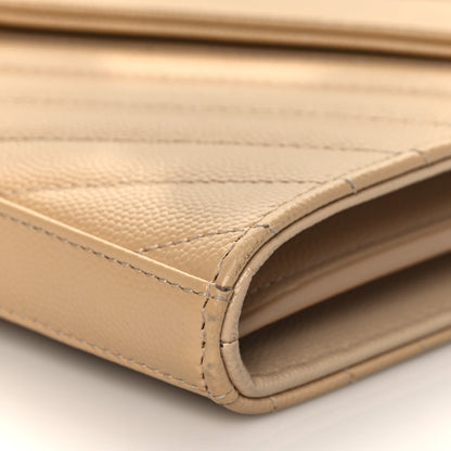 Saint Laurent Grain De Poudre Matelasse Chevron Monogram Chain Wallet Dark Latte 9 of 10