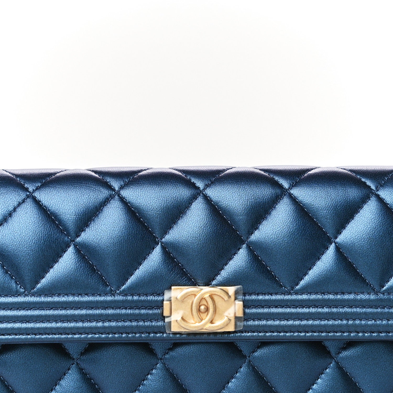 Chanel Metallic Lambskin Quilted Large Boy Gusset Flap Wallet Blue 6 of 19