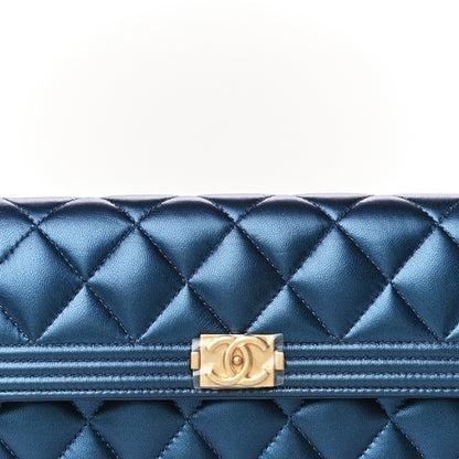 Chanel Metallic Lambskin Quilted Large Boy Gusset Flap Wallet Blue 6 of 19