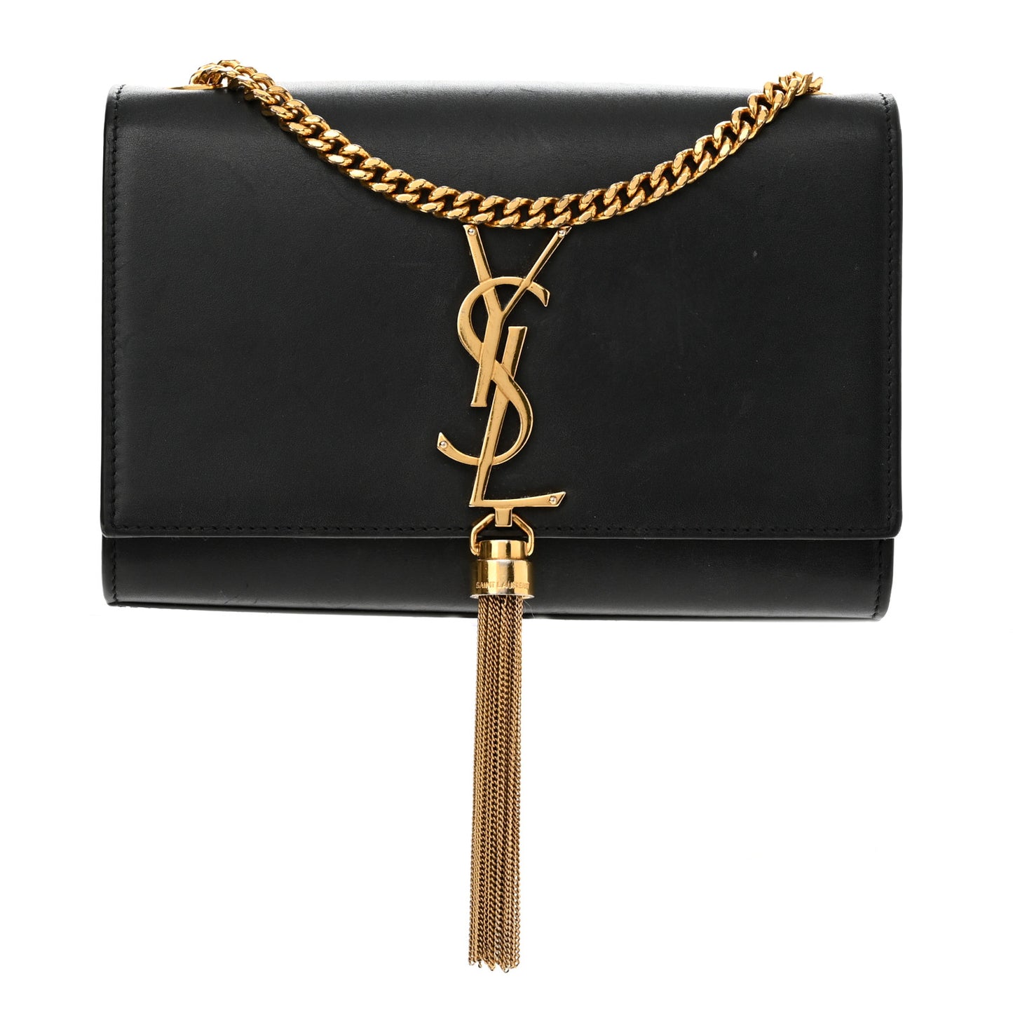 Calfskin Small Classic Monogram Kate Tassel Satchel Black