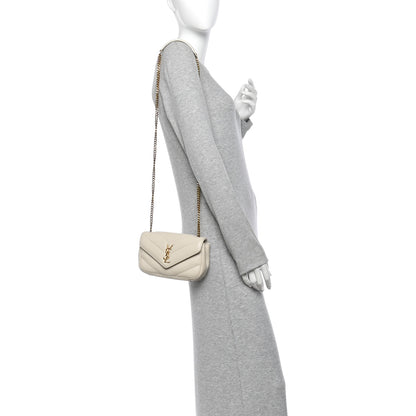 Saint Laurent Lambskin Chevron Quilted Mini LouLou  Crema Soft 2 of 13