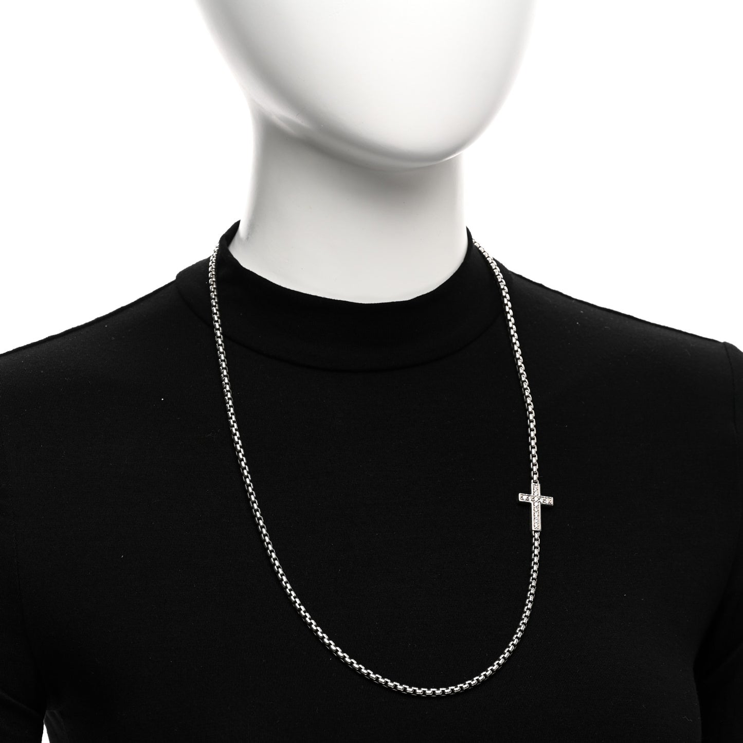 Sterling Silver Diamond Streamline Cross Station Necklace 26"