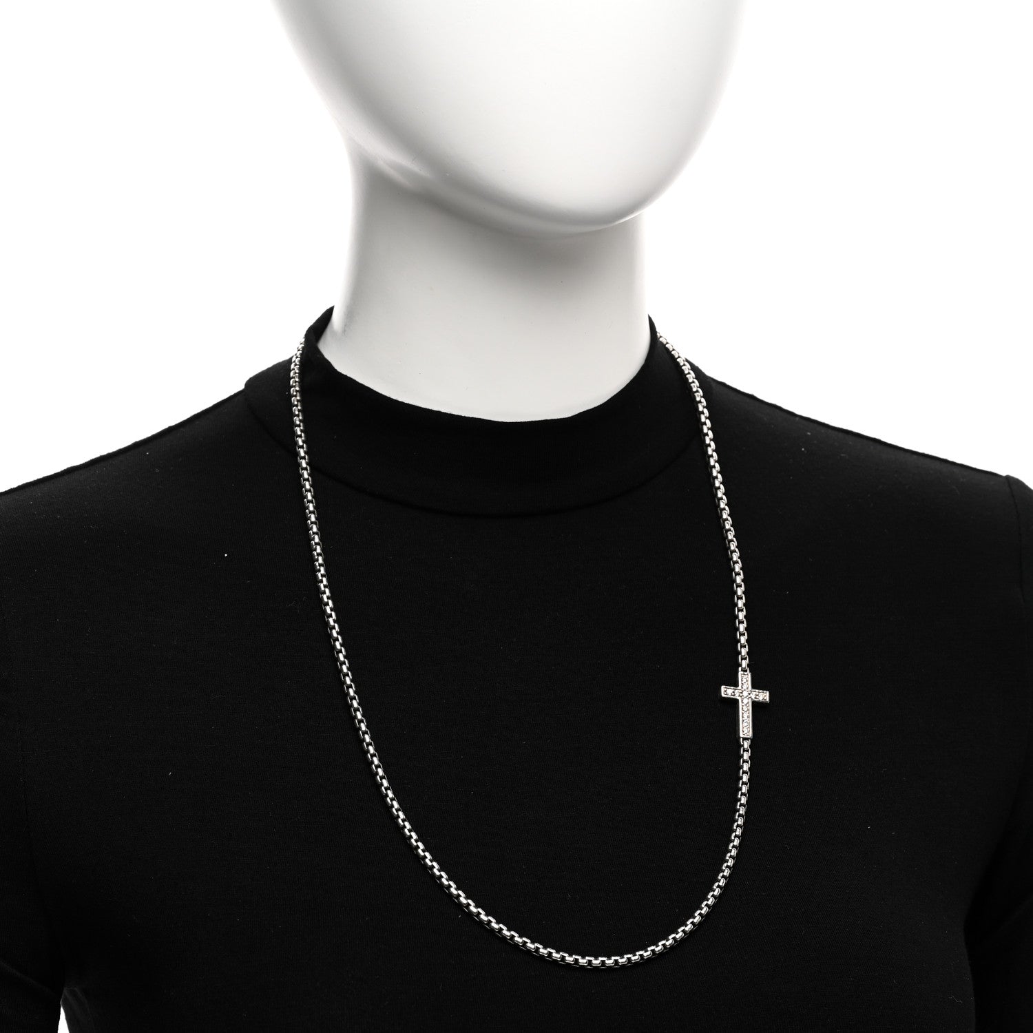 David Yurman Sterling Silver Diamond Streamline Cross Station Necklace 26" 2 of 5