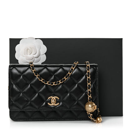Chanel Lambskin Quilted CC Pearl Crush Wallet on Chain WOC Black 10 of 10