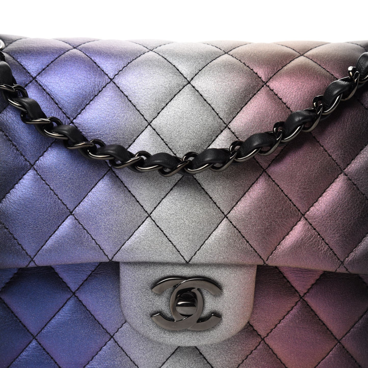 Calfskin Quilted Ombre Medium Double Flap Black