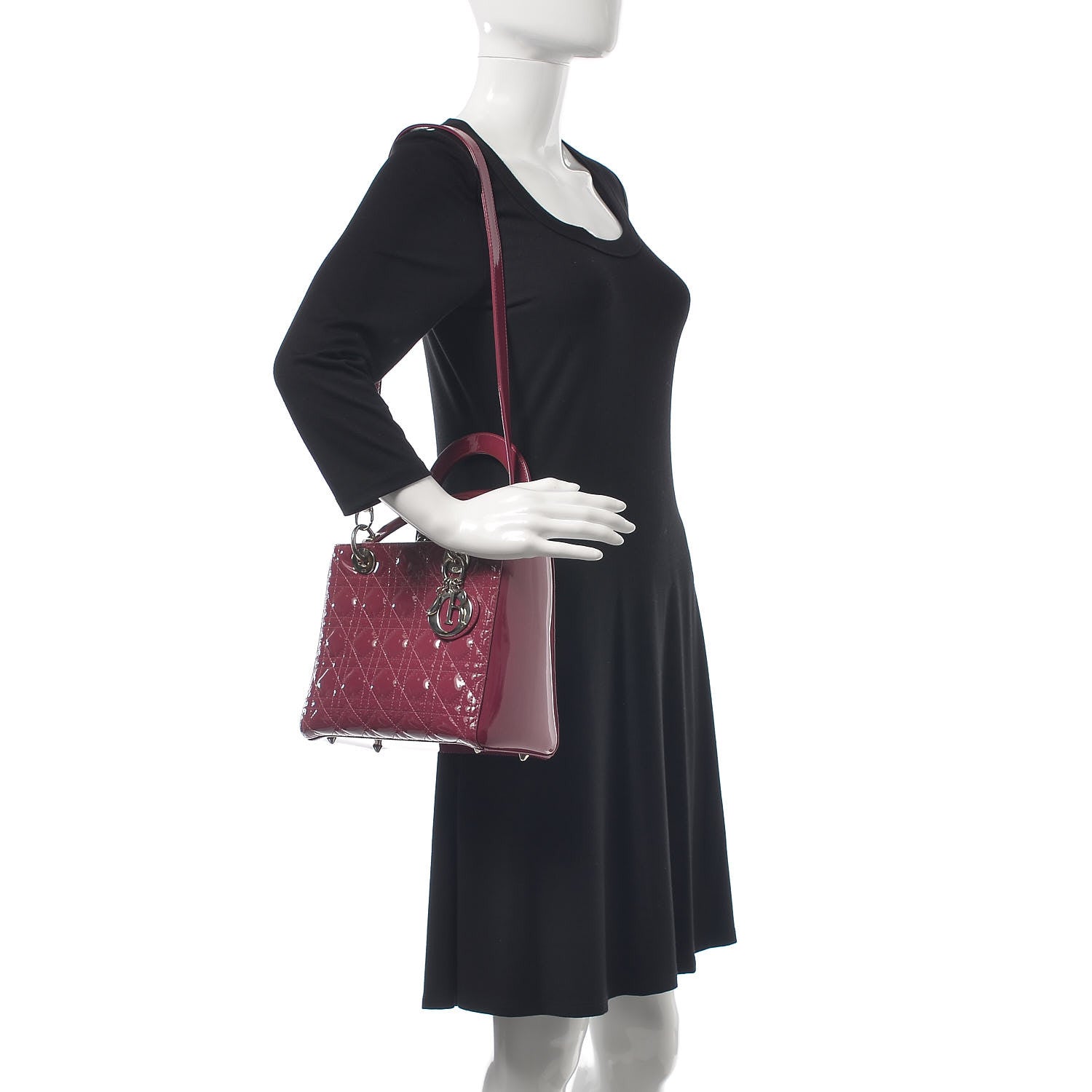 Christian Dior Patent Cannage Medium Lady Dior Dark Pink 2 of 10