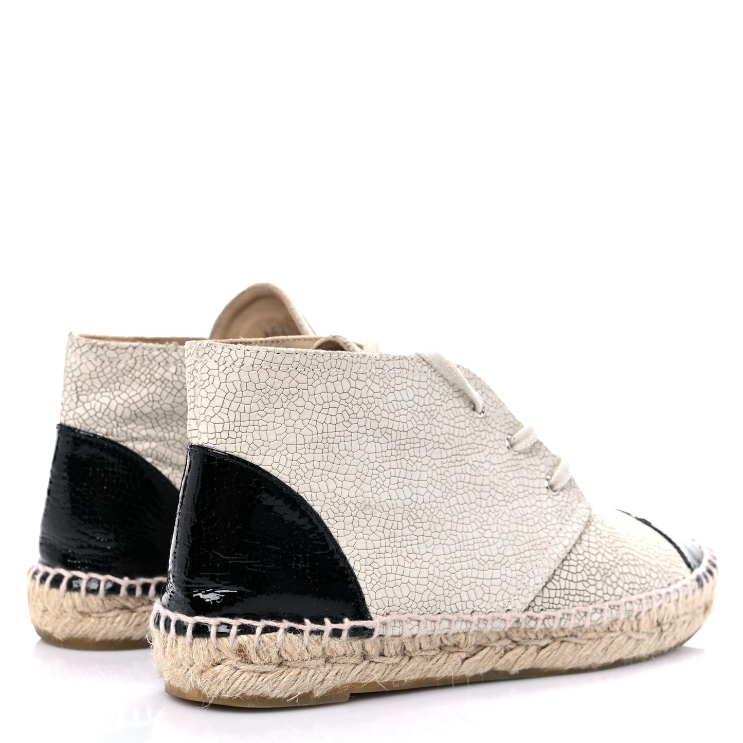 Crackled Calfskin High Top Espadrilles 38 Light Beige Black
