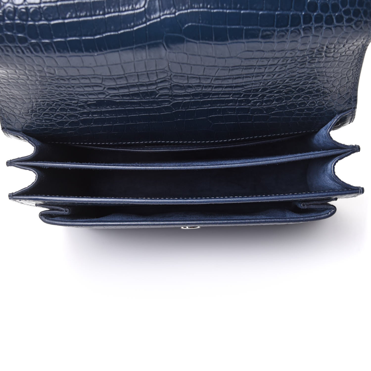 Saint Laurent Calfskin Crocodile Embossed Medium Monogram Sunset Navy 5 of 10