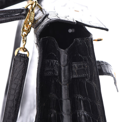 Hermes Shiny Porosus Crocodile Kelly Sellier 32 Black 13 of 28