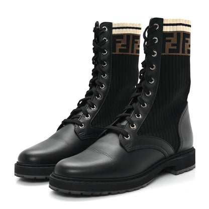 Fendi Calfskin Stretch Fabric Rockoko Biker Boots 41 Tobacco Black Marino 4 of 9