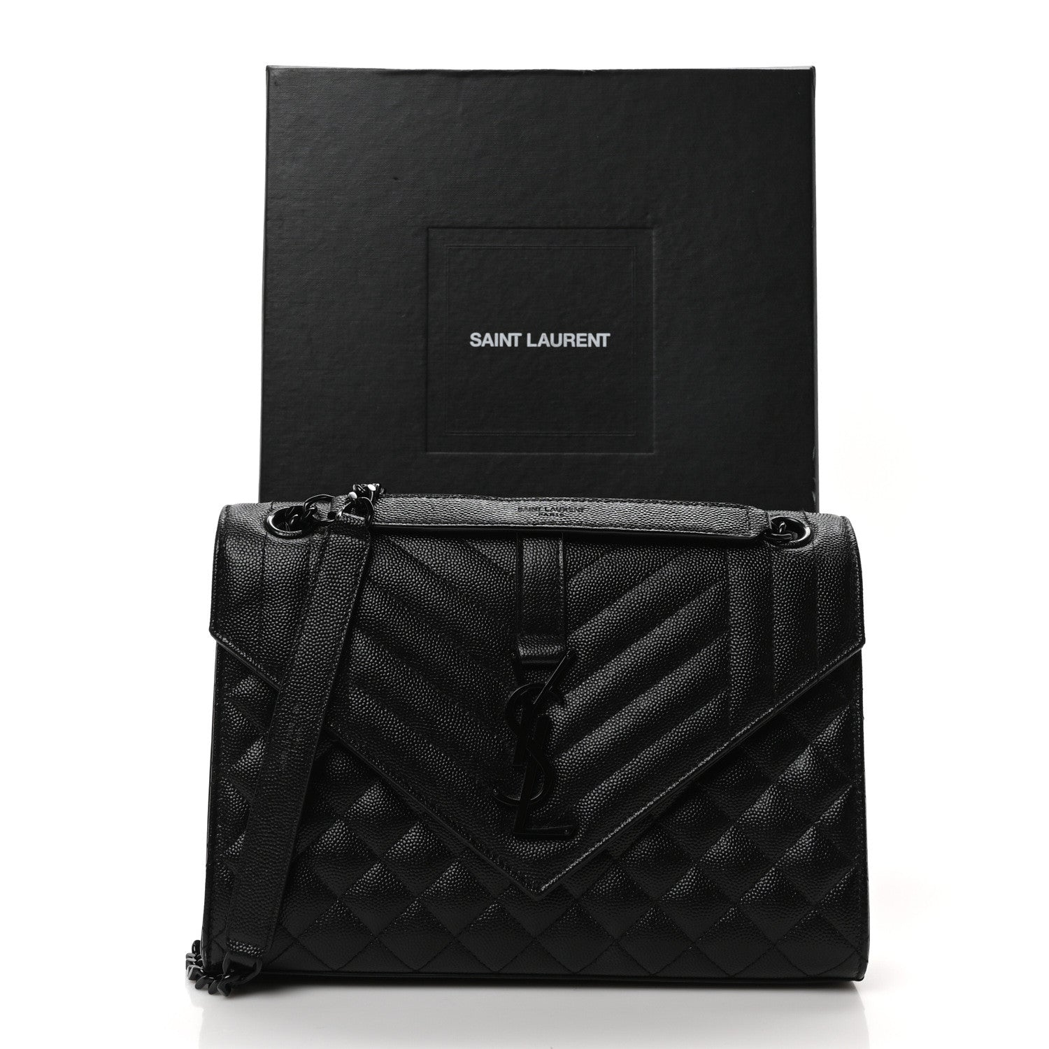 Saint Laurent Grain De Poudre Textured Mixed Matelasse Triquilt Medium Monogram Monochrome Satchel Black 20 of 22