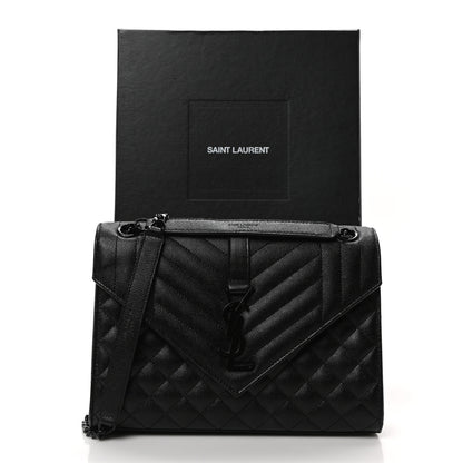 Saint Laurent Grain De Poudre Textured Mixed Matelasse Triquilt Medium Monogram Monochrome Satchel Black 20 of 22