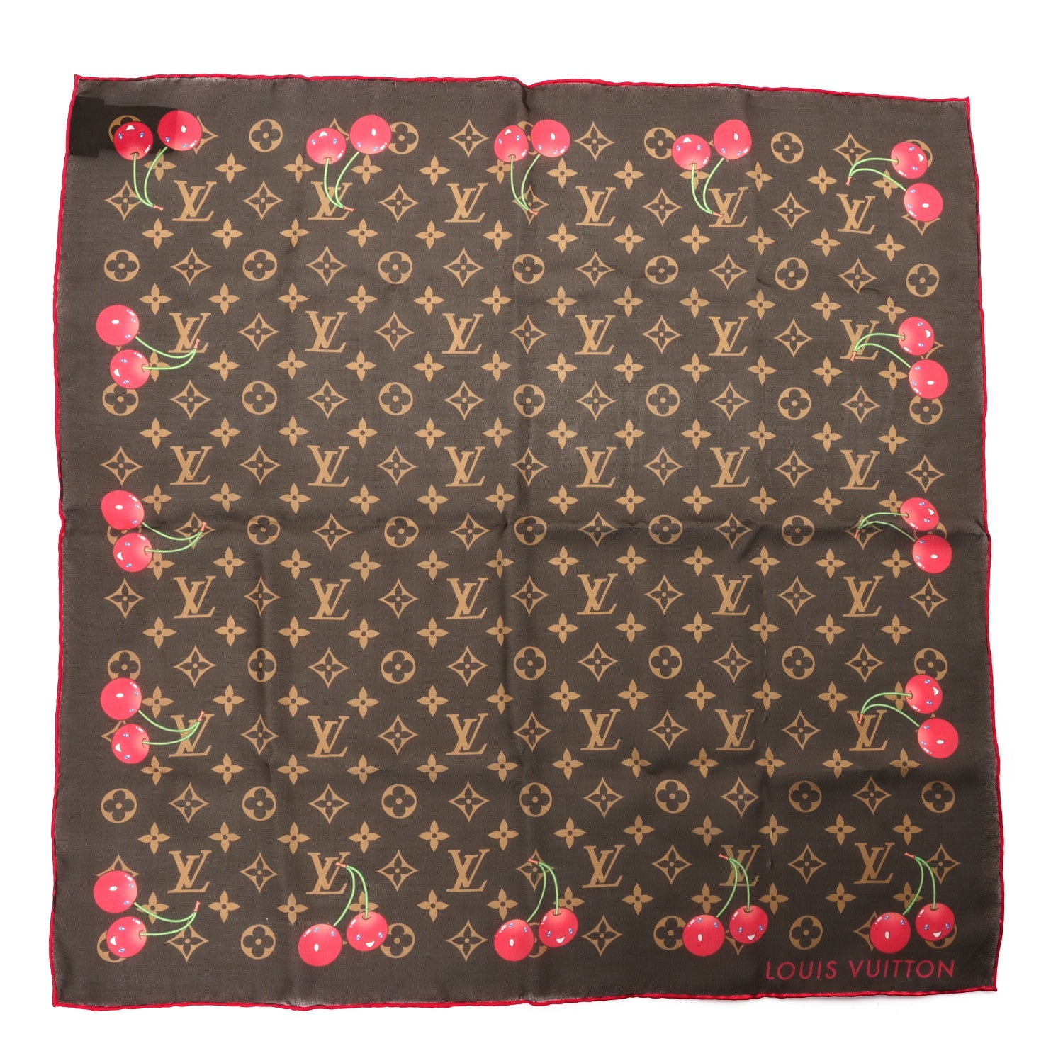 Louis Vuitton LV X TM Silk Monogram Cerise Square Scarf 55 Brown 1 of 3