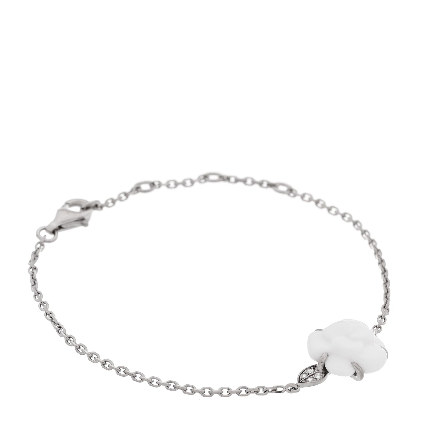 18K White Gold White Agate Diamond Camelia Sculpte Bracelet