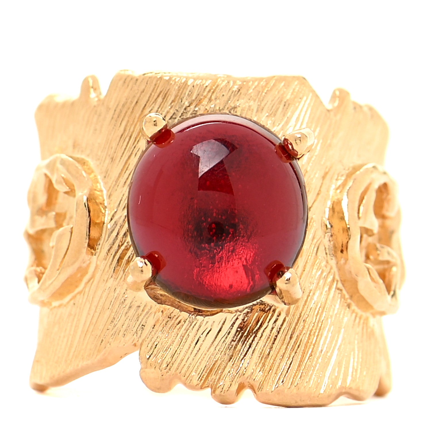 Gucci Textured Metal Crystal Interlocking G Ring M Gold Red 1 of 7