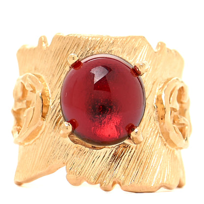 Gucci Textured Metal Crystal Interlocking G Ring M Gold Red 1 of 7