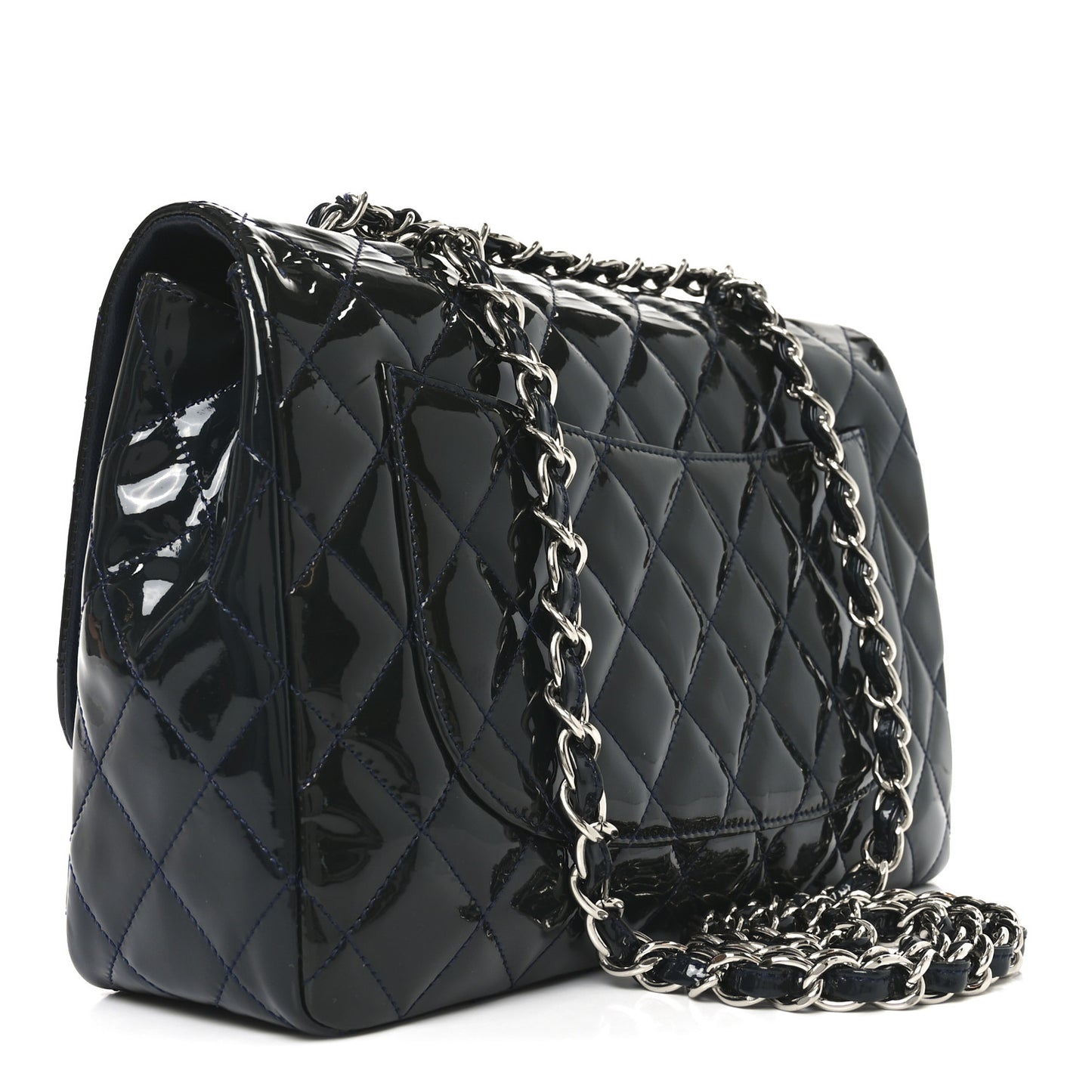 Patent Quilted Jumbo Single Flap Navy