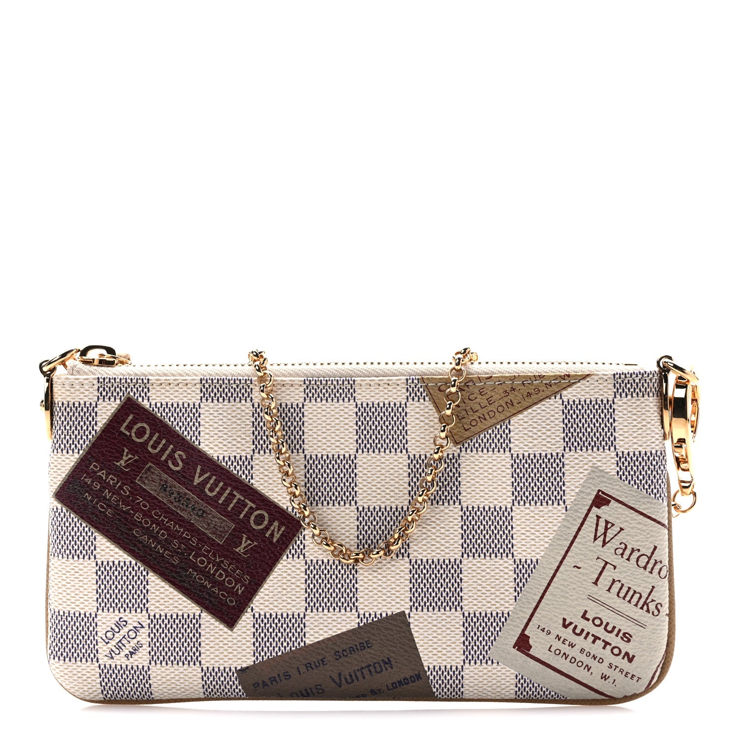 Louis Vuitton Damier Azur Trunks Labels Pochette Milla MM 1 of 6