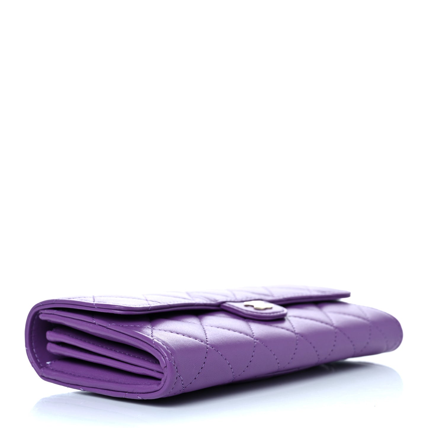 Lambskin Quilted Large Gusset Flap Wallet Purple