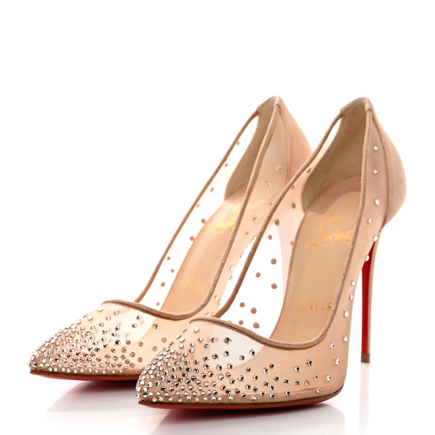 Christian Louboutin Suede Silk Crystal Strass Follies 100 Pumps 39.5 Light Silk 3 of 7