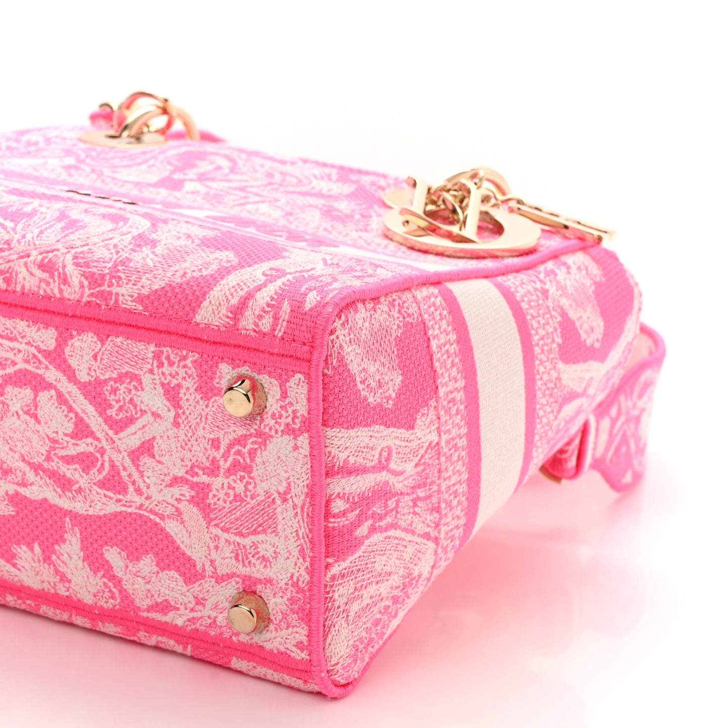 Canvas Toile De Jouy Reverse Embroidered Medium Lady D-Lite Fluorescent Pink